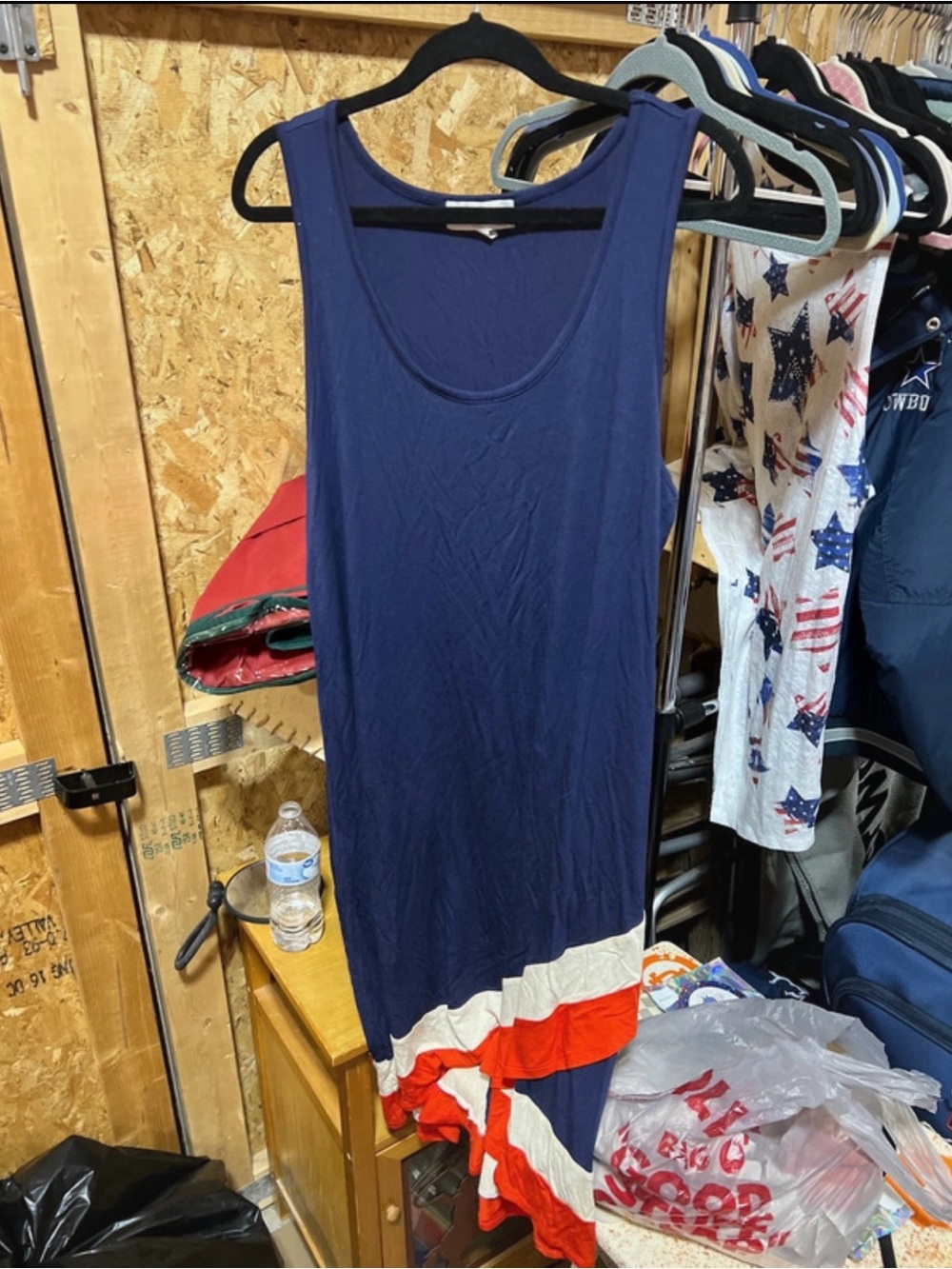 Sleeveless Navy Maxi Dress with Red & White Trim
